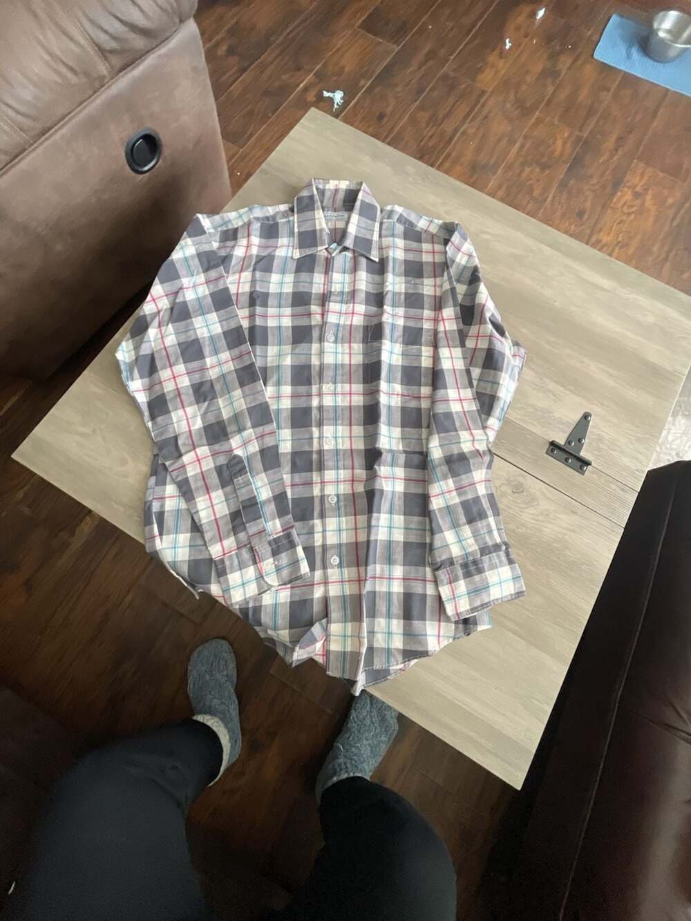 #A363 Lexington Long Sleeve Plaid Button-Up Shirt Grey Multi